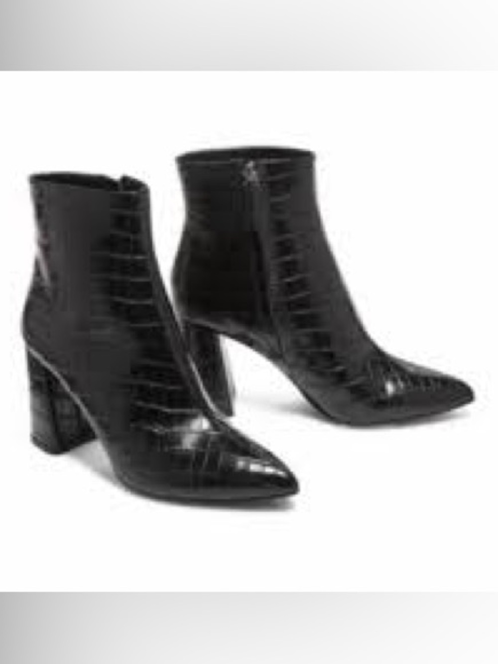 Alice + Olivia Black Women's Pointed Toe Croc-Embossed Ankle Boots
